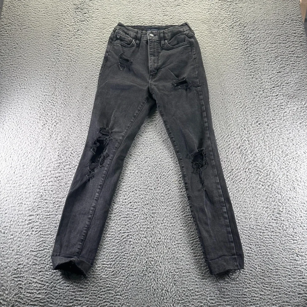 Aeropostale Jeans Womens 2 Black Cotton Denim Jegging Distressed Stretch Hi Rise